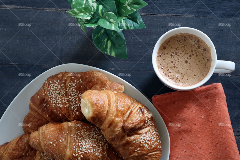 Breakfast  Croissant and Coffee