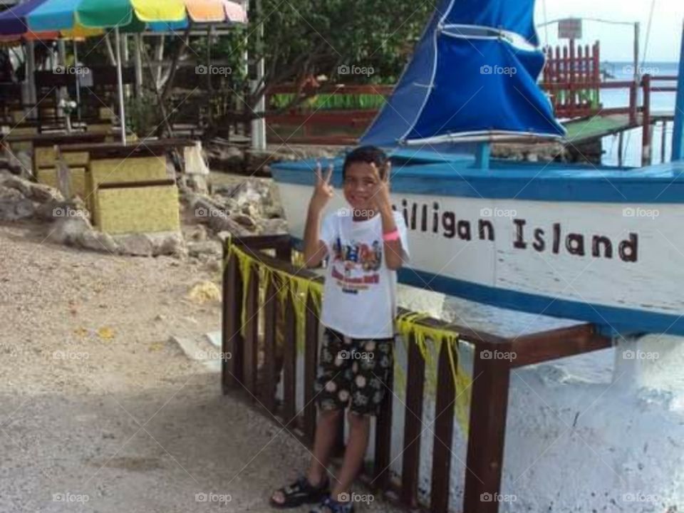 My  kid posing in the Gilligan's Island.