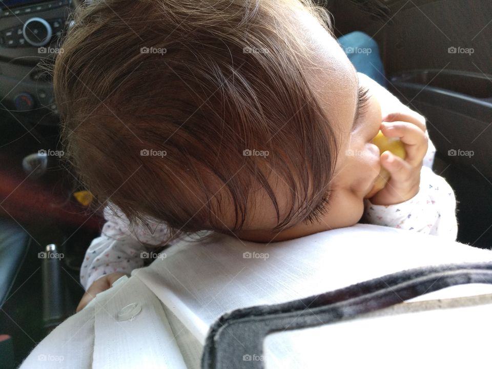 cute baby sleep and eating fruit