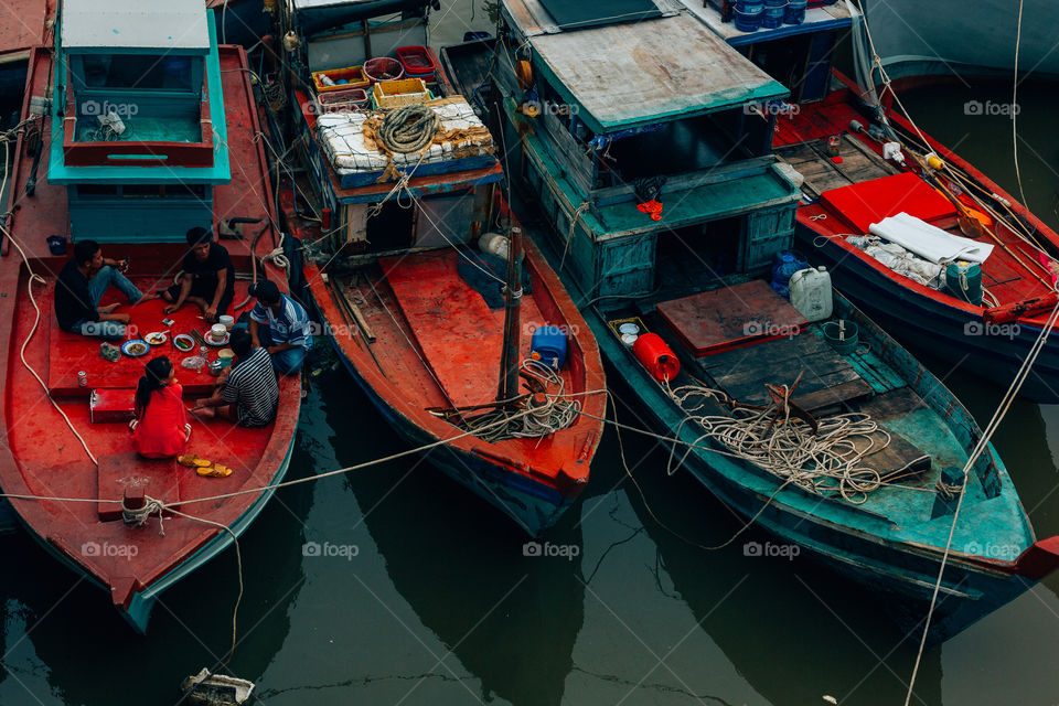 people have lunch sitting on the ship.  Vietnam Phu Quoc Island