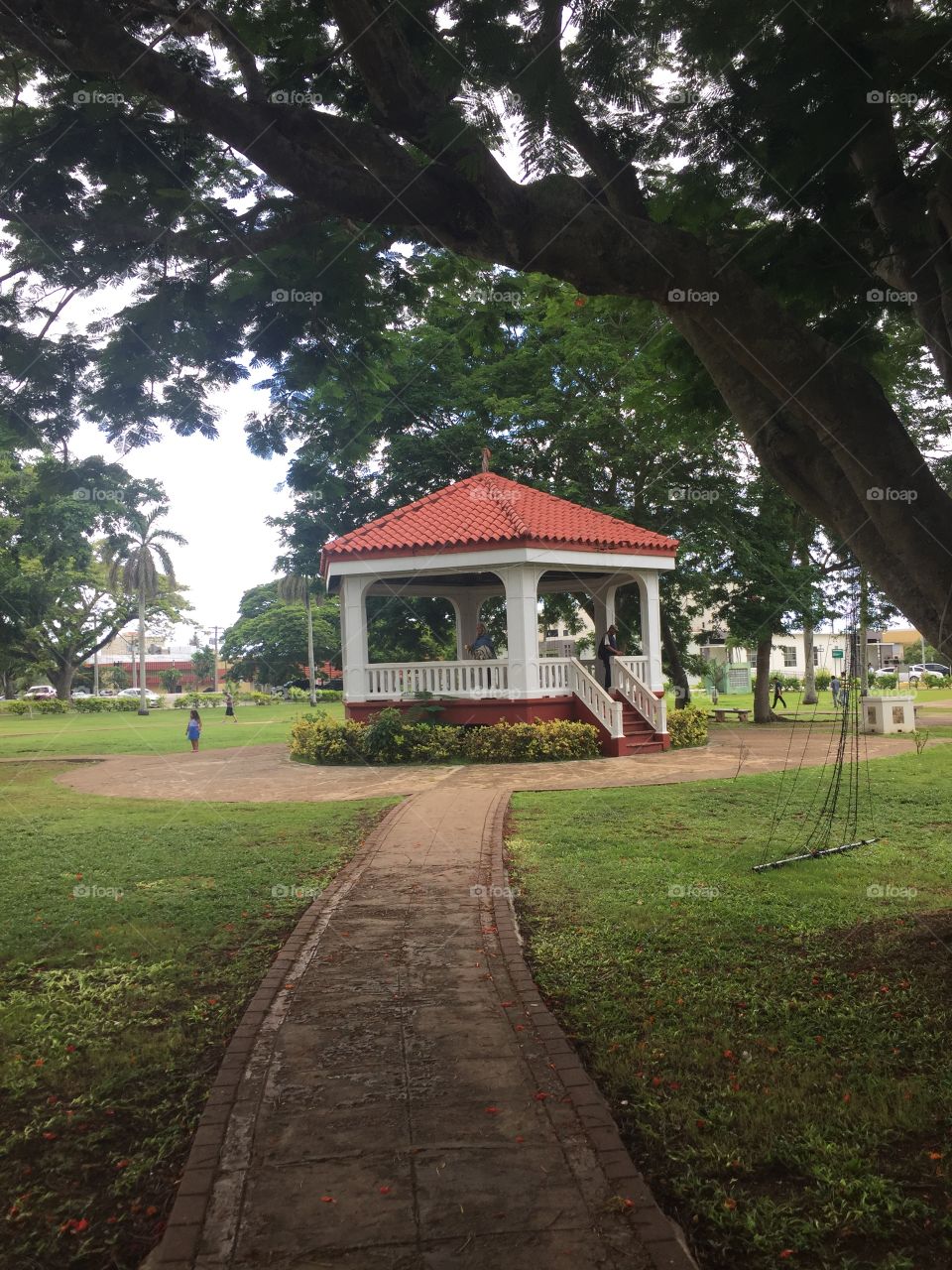 The Kiosko was originally located in front of the governors palace on Guam then moved to Spanish plaza to allow that a baseball field to be built in its place