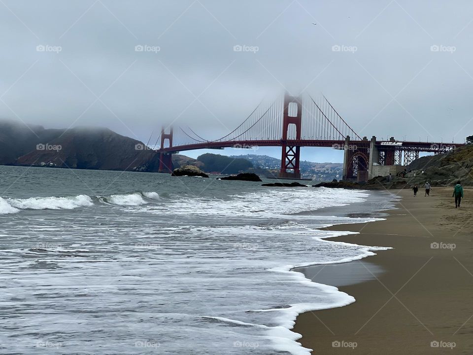 View of the Golden Gate Bridge Baker Beach in San Francisco California 