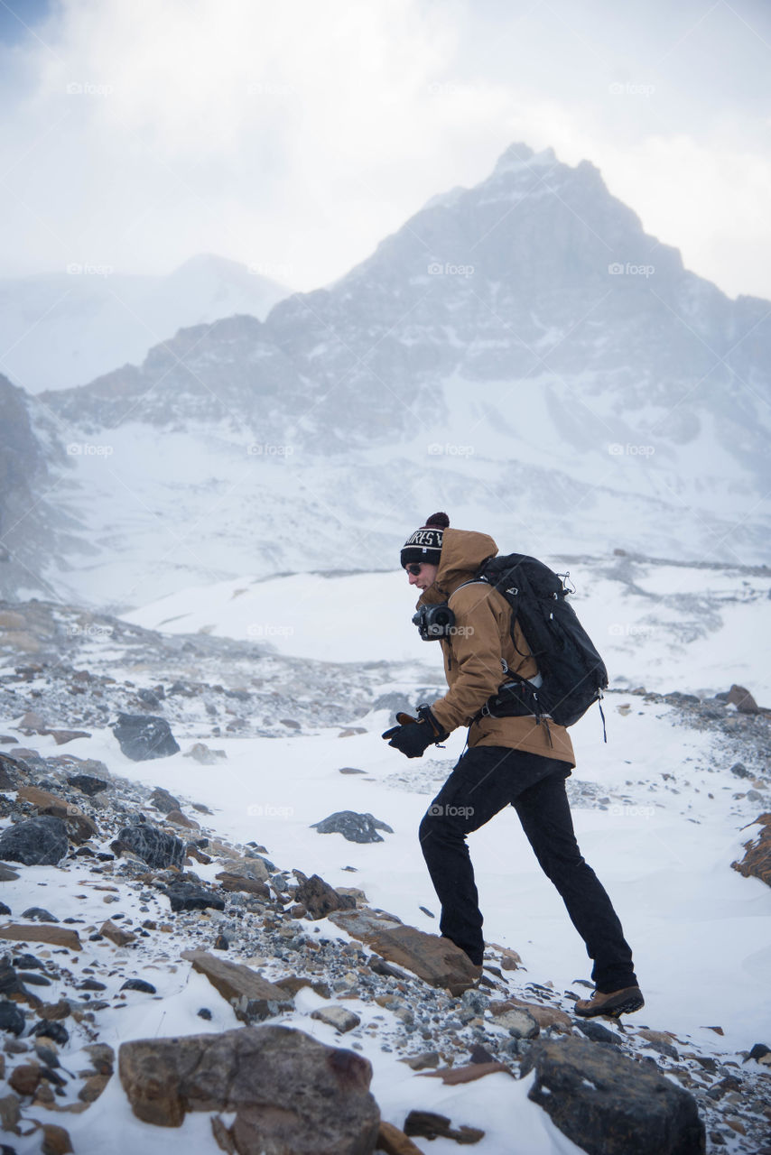 hiking through the Canadian Rockies in winter