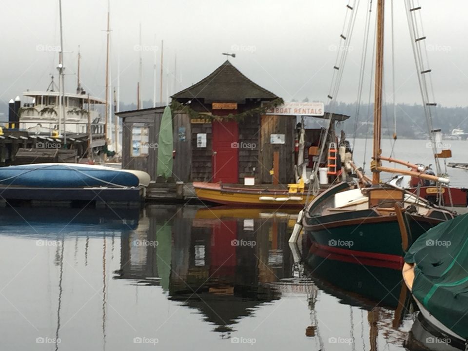 Wood boats for rent.