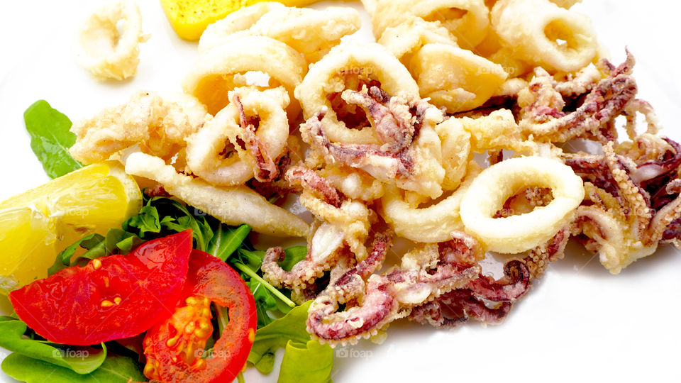 Close-up of fried calamari