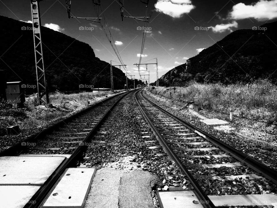 railway track black and white