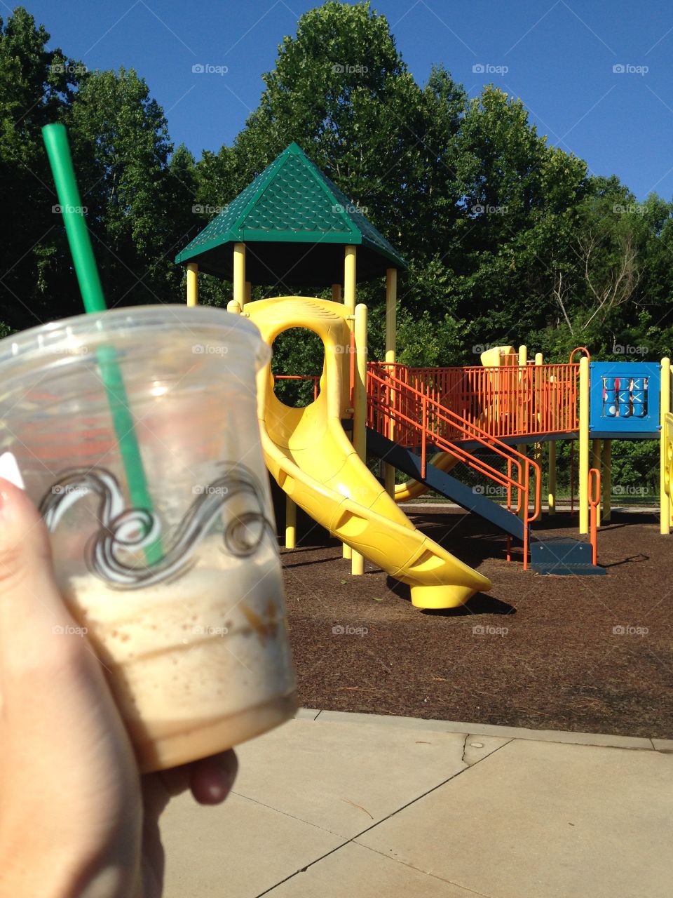 Play date. The only way to go to the park in the middle of a Carolina summer is with cold coffee at 7am. Too hot to play 
