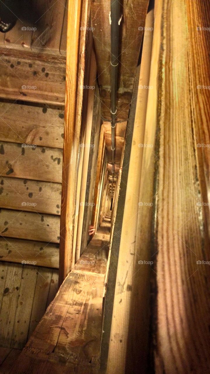 Wooden stair case in salt mine