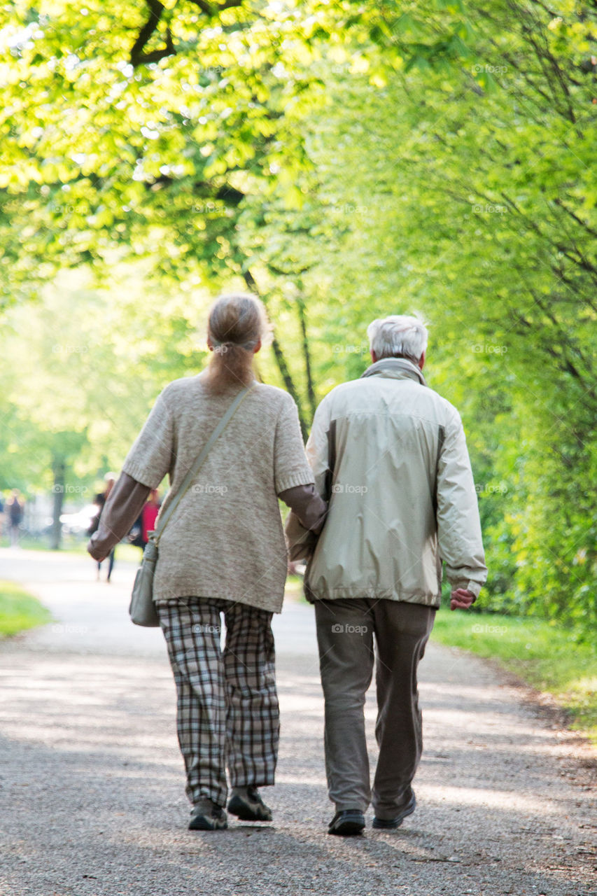 Senior couple walking in the park