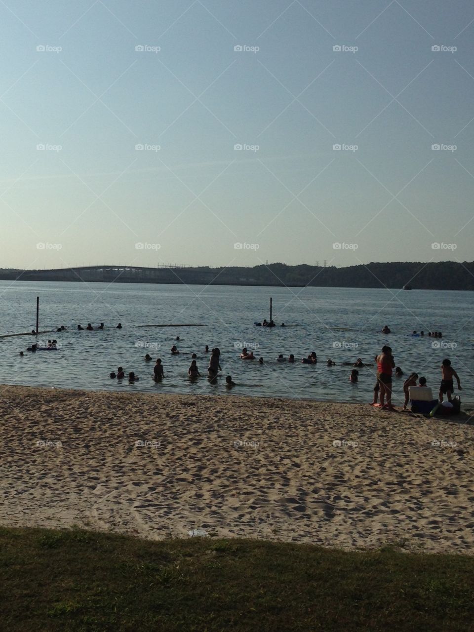 The circle swimming area. Beach at Pickwick Landing State Park looking at the dam.