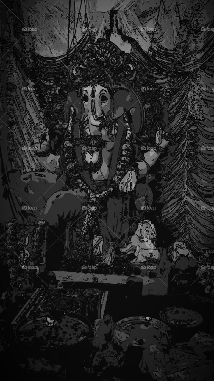 A great pic of Indian Lord #GANESHA ji... This statue was set up for 10 days according to hindu tradition. After 10 days this statue is drowned in river or lake as a symbol of return of Ganesha. In India, Ganesh ji are the first one to be prayed before starting any work. His ride was  a mouse called 'Mooshak'. WEDNESDAY is referred as his day in India.