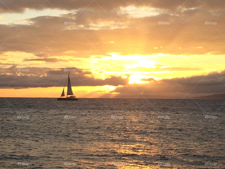 Sunset with Sailboat. No filter needed with a sunset sail in Maui