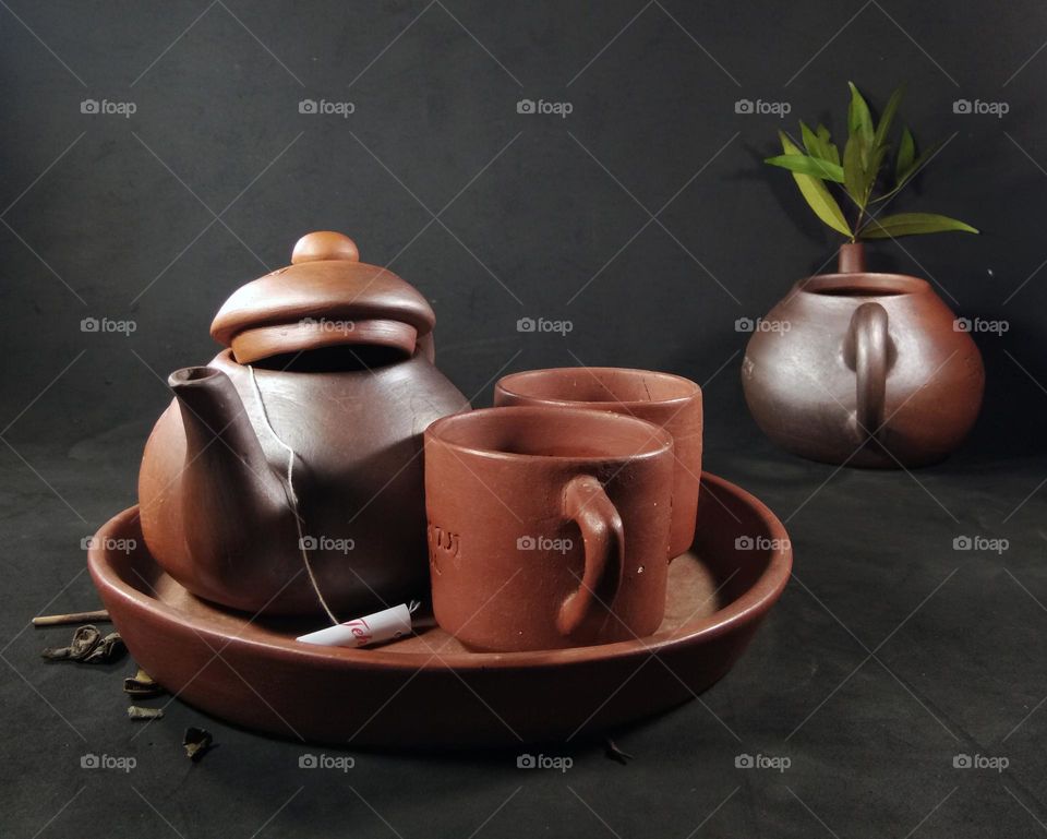 traditional handmade teaset from clay material