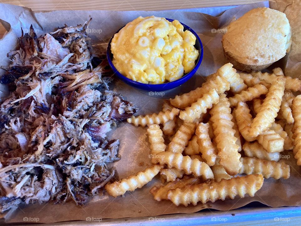 Pulled pork barbecue meal