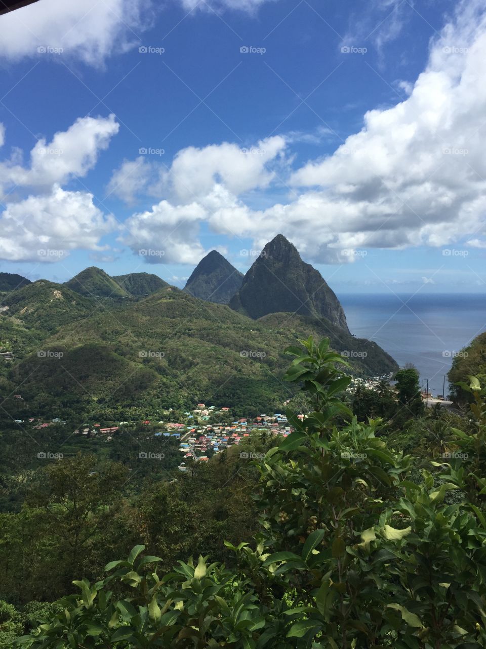 Overlooking a fishing village Pitons in St. Lucia