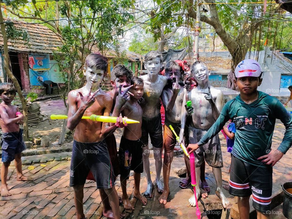 Indian child holi celebration