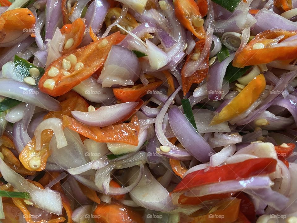 Abstract background of chili and onions 