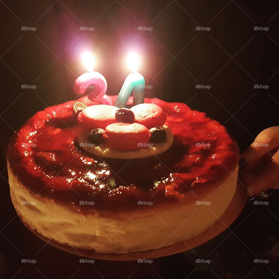 festive cake with candles