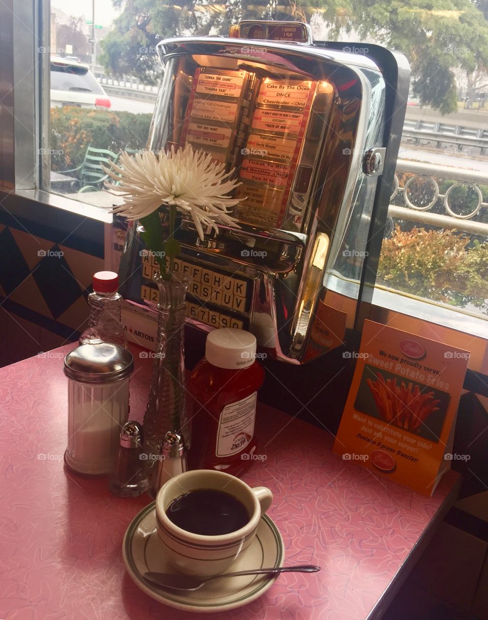 Old school diner with table jukebox