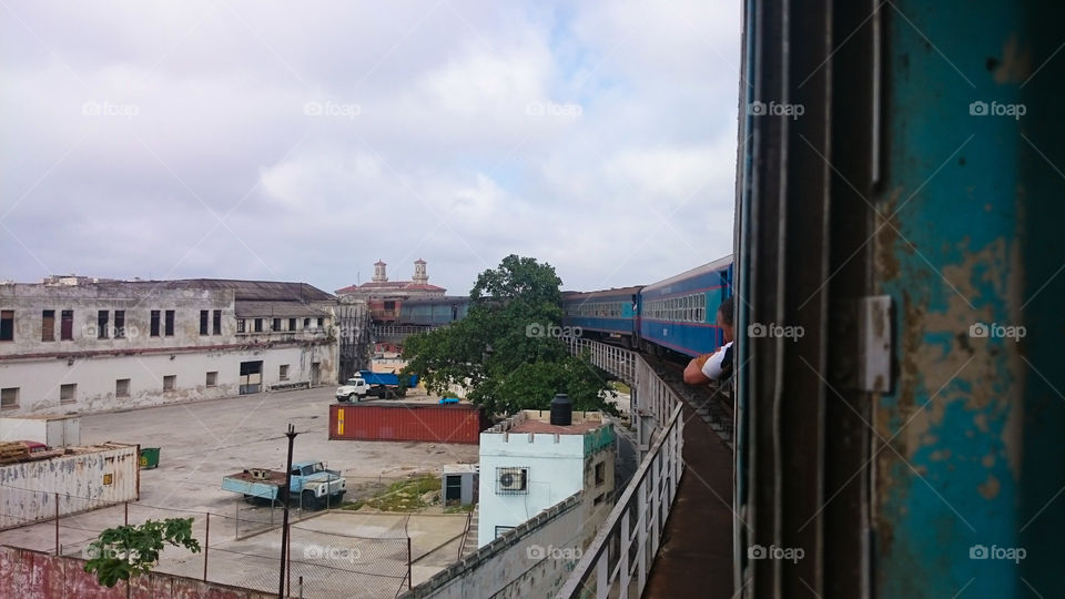 Train Approach to Havana Central Station. The raised railway approach brings all trains to and from Havana Central Station on the national railroad, Ferrocarriles Nacionales de Cuba