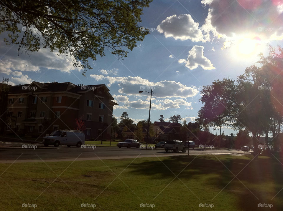 sky blue clouds cars by sabont