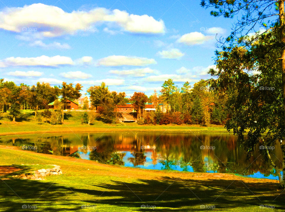 sky clouds trees lake by mengzishiliu