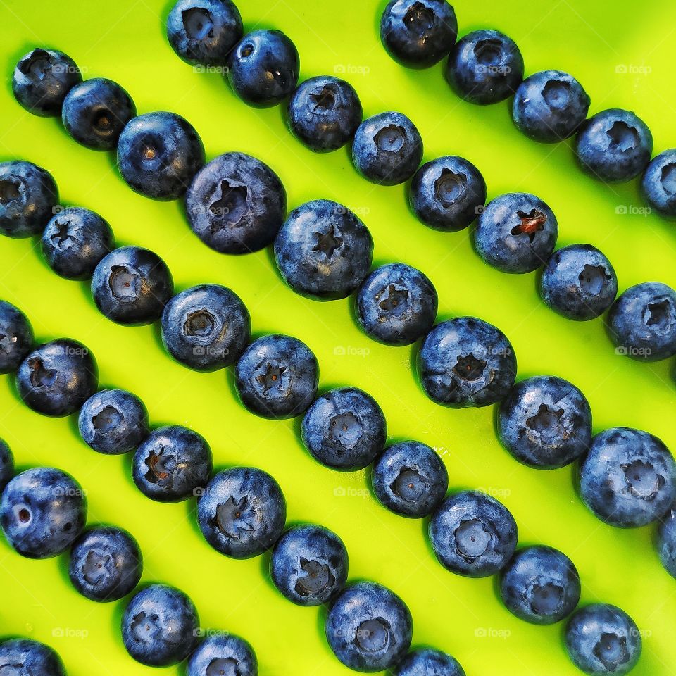 Blueberry with green background