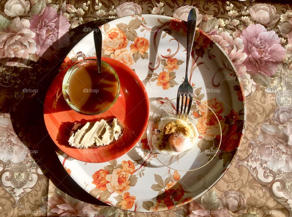 Babushka’s breakfast with coffee. 