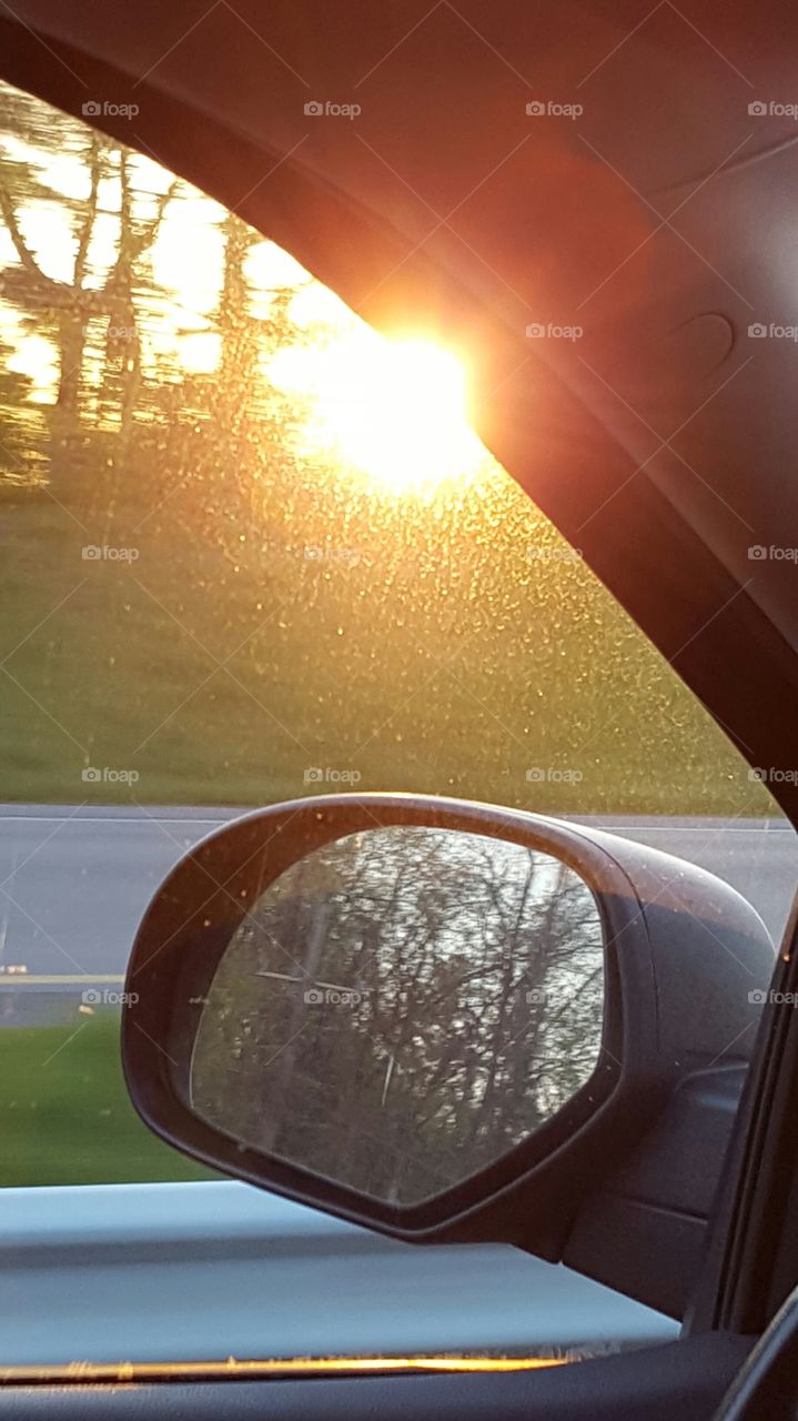 sunset thru car window