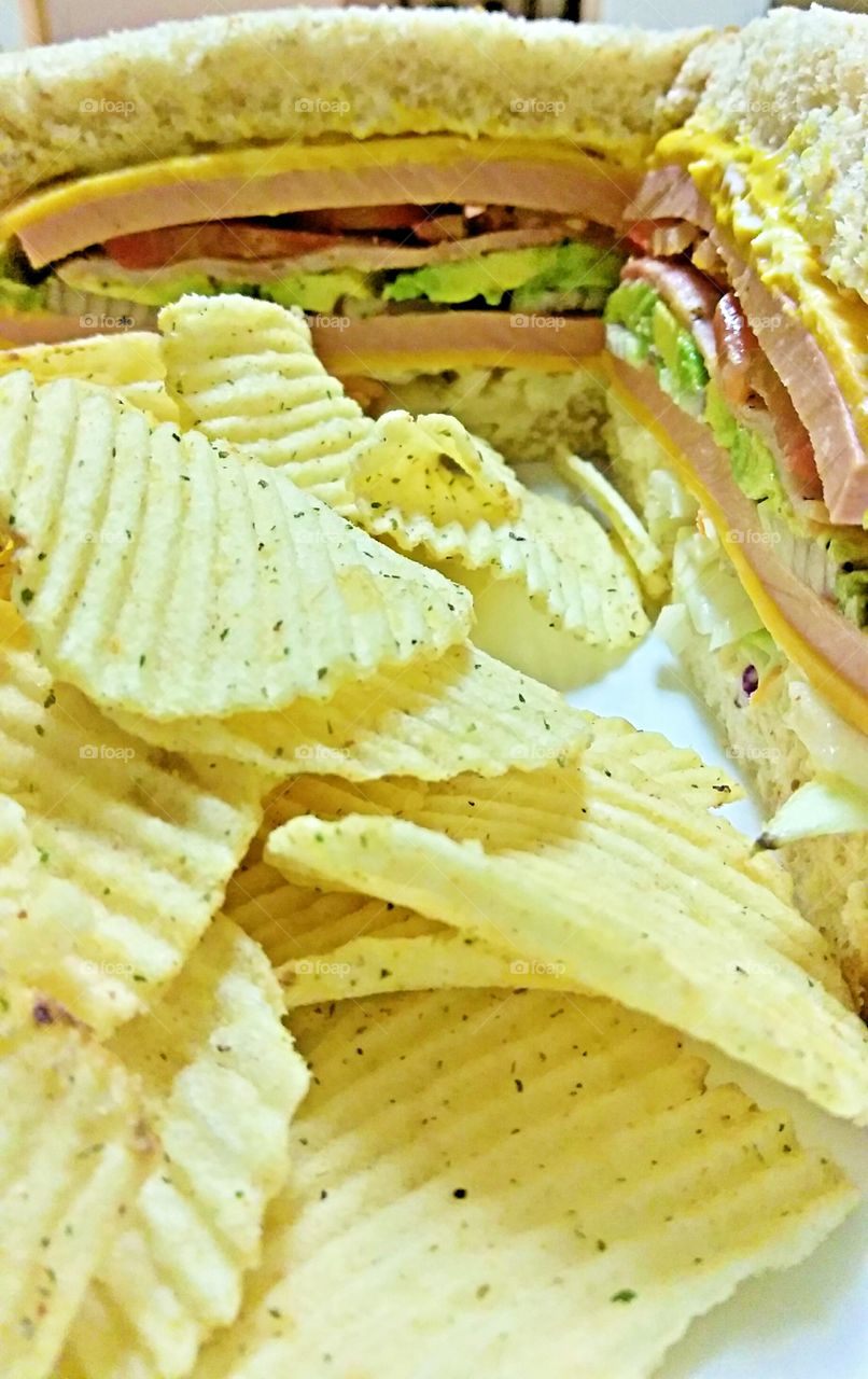 delicious homemade sandwich and chips