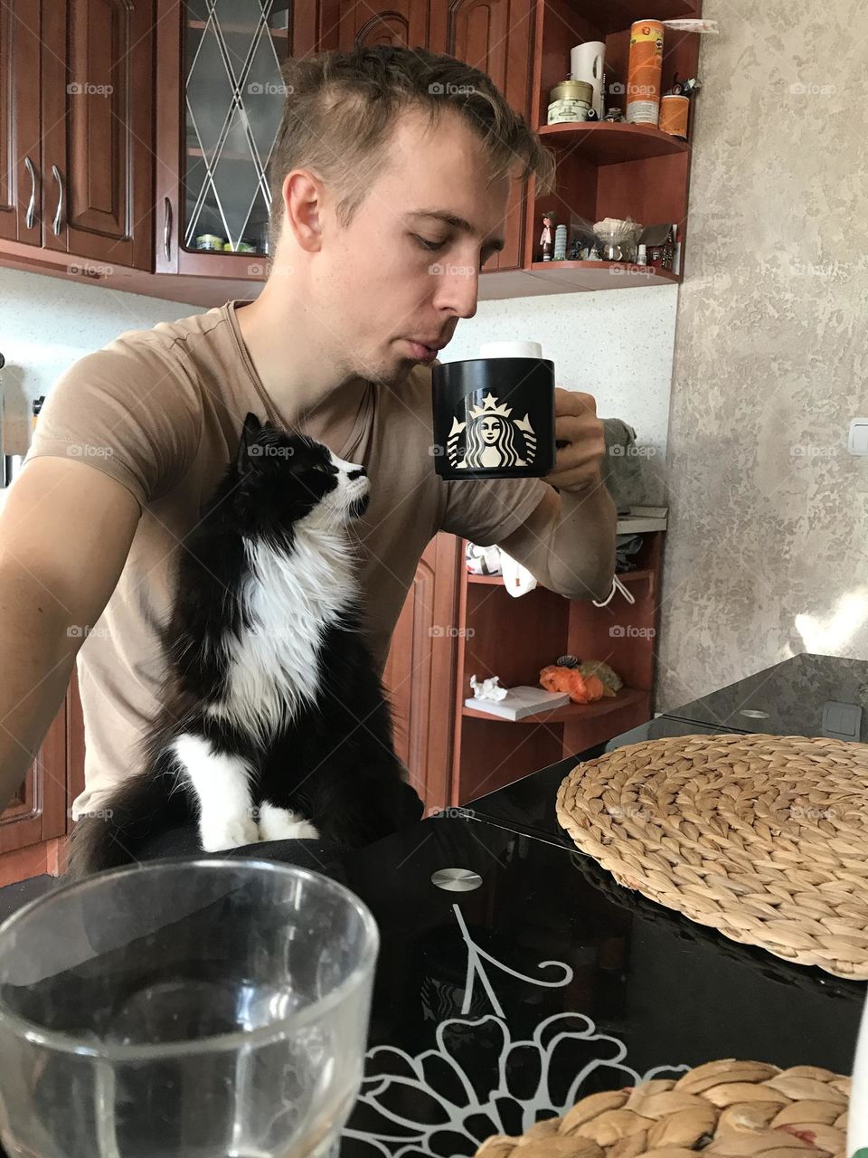 Cute beautiful black and white cat 