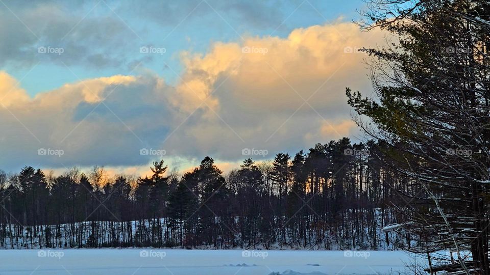 Winter sunset over Hodstradt Lake near Lake Tomahawk in Northern Wisconsin