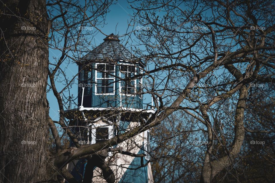 A lighthouse replica on the lake in Springfield, OH. 