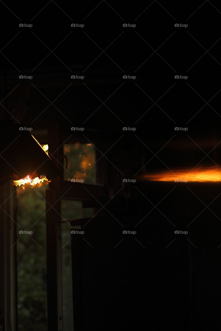 sunset in kitchen. sun in lamp