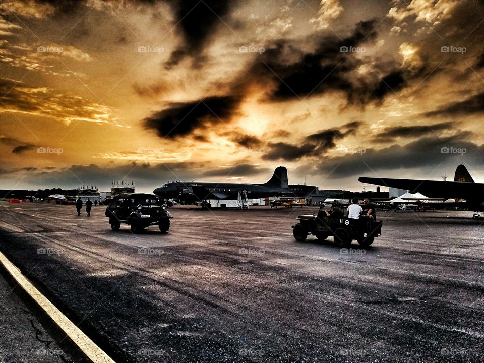 Reading PA Airport Runway at WWII Weekend at sunset