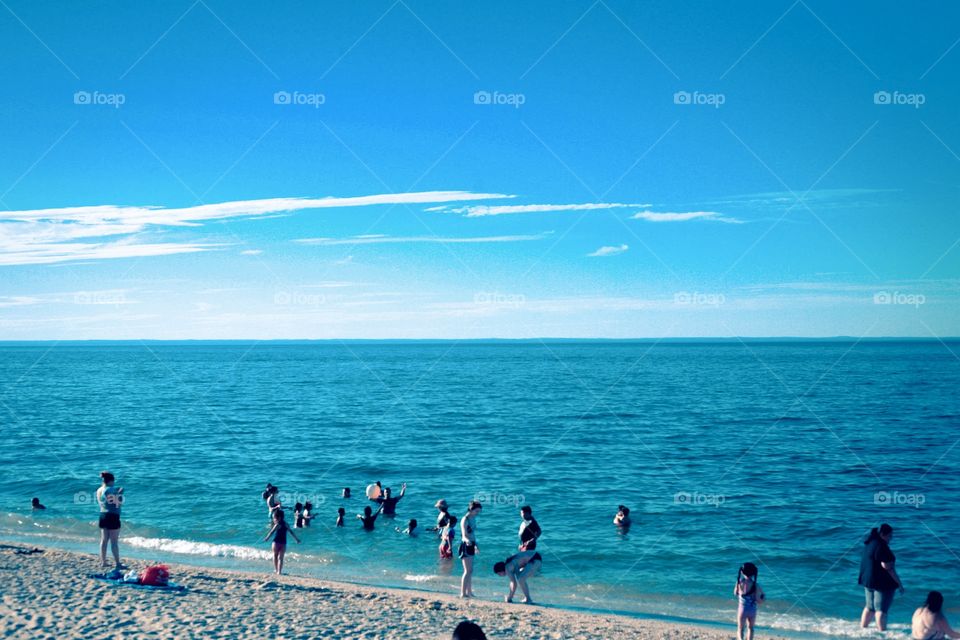 New York Sunken Meadow beach, summer, relaxation, people, swimming, sand, breeze, clear sky, day, warm, water, 