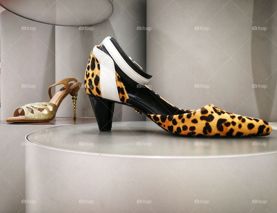 Glamourous high heels on display