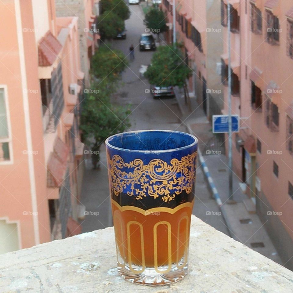 Cup of tea and view to the street.