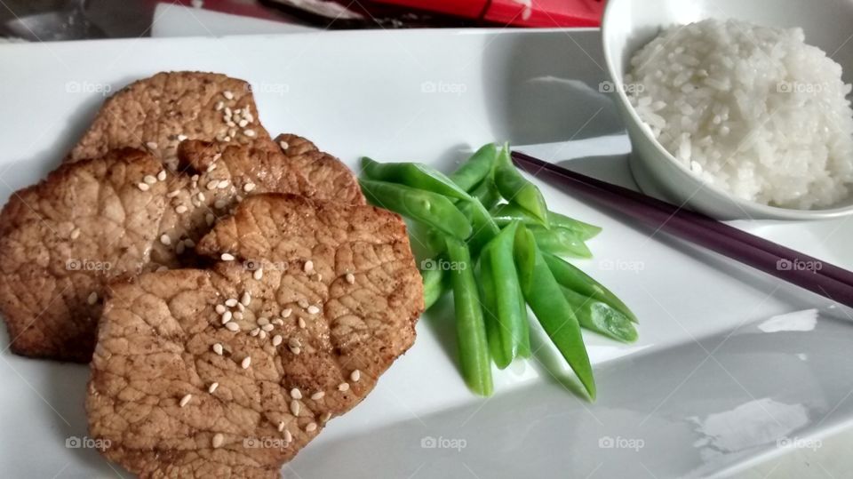 Beef rice and vegetables