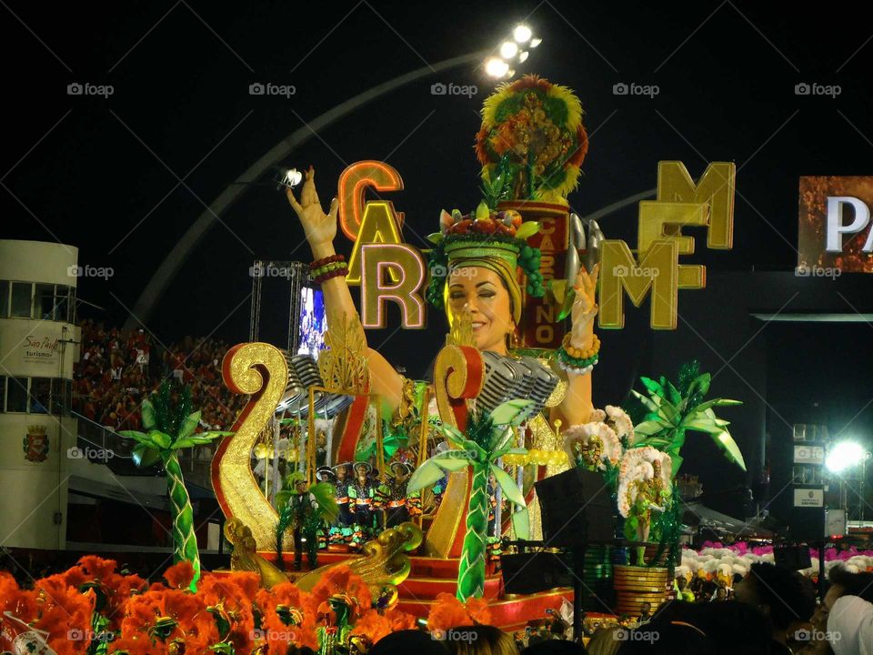 Allegoric car in carnival celebration in Brazil making a tribute to Carmen Miranda