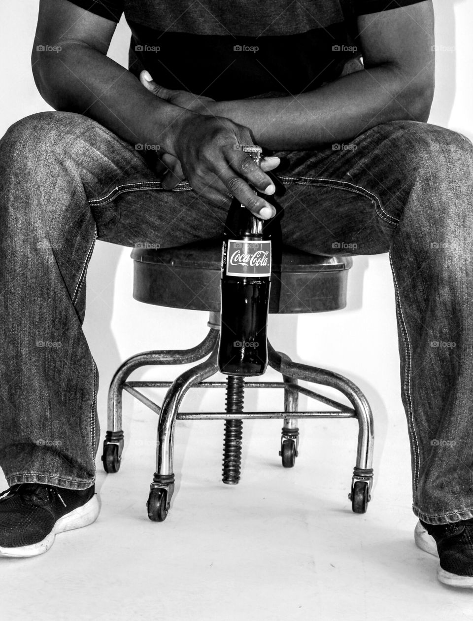 black and white, " Coke anyone?"