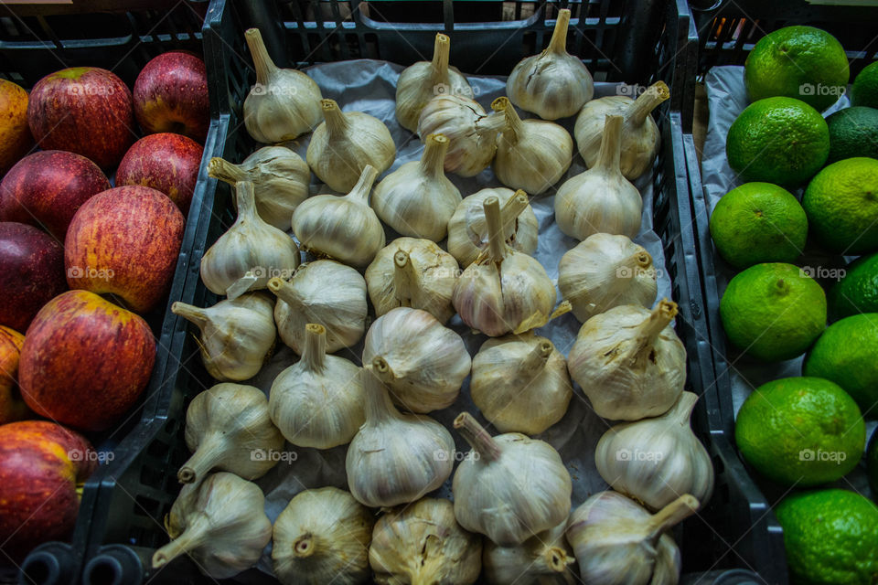 Fresh garlic and other vegetables at organic fair