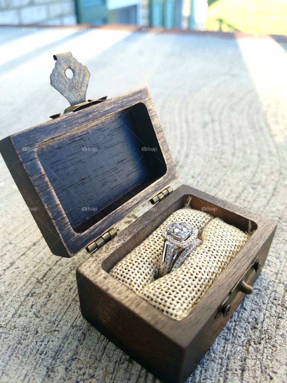 Diamond bridal ring set in a custom wood box from LuxWoods
