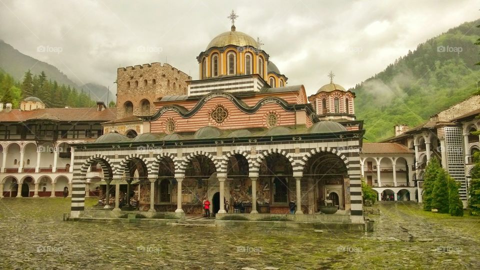 monastery, rila, row, beautiful, Bulgaria, dome, color, monks,
