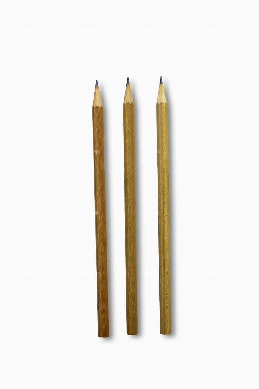 Isolated Pencil show striped brown wood on a white background with clipping path.