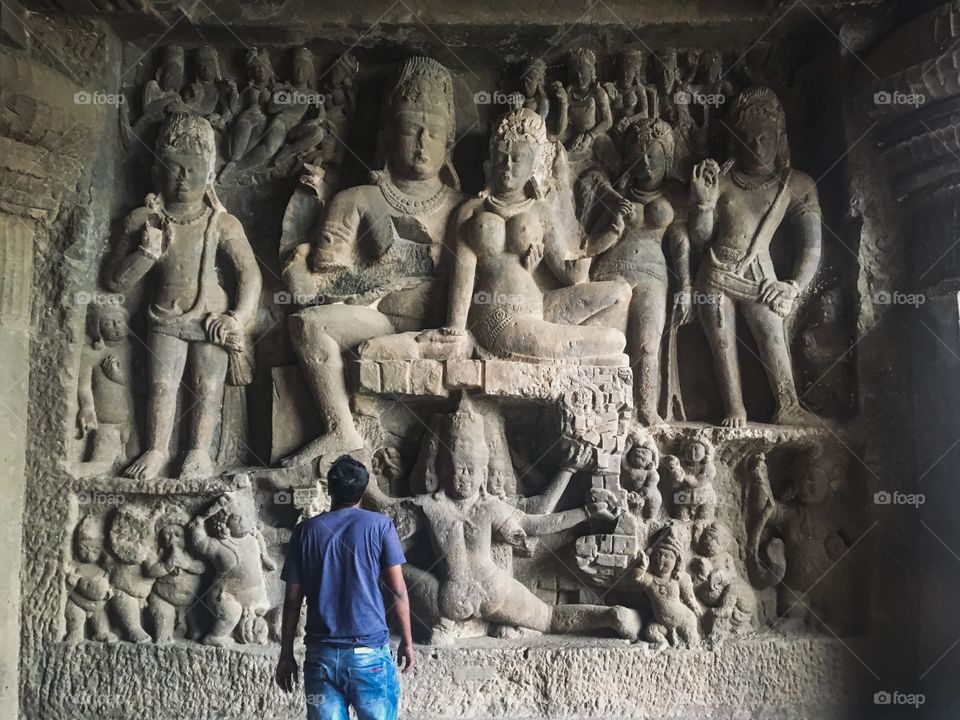Stone relief in Ellora caves India