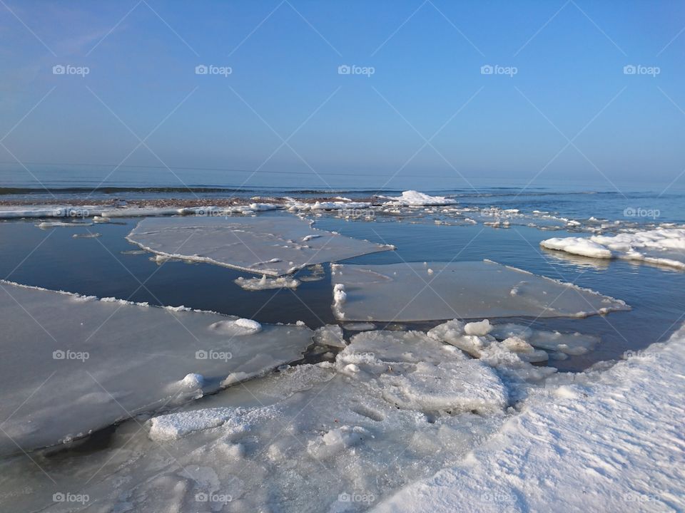 the Baltic Sea coast in snowy winter