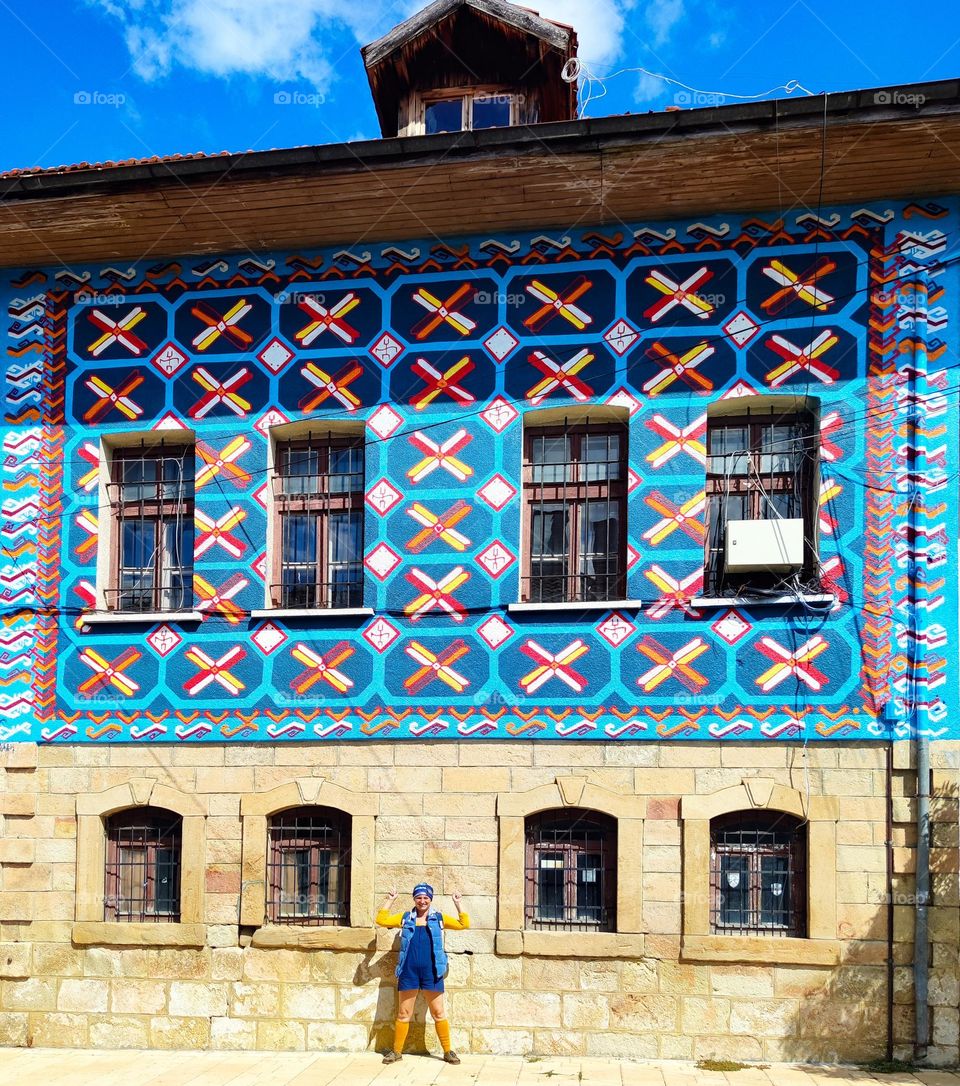Typical blue house in bulgarian details