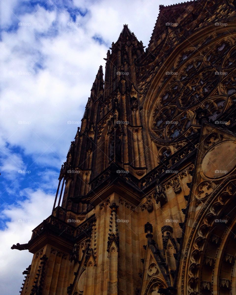 St. Vitus Cathedral. This cathedral dates back to the 13th century, situated in the complex of Prague Castle, Czech Republic. 