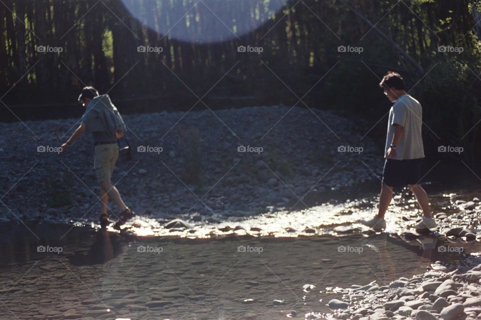 Wading through a stream